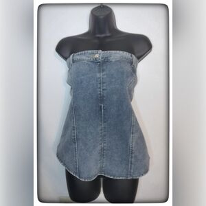 PrettyLittleThing Blue Jean Denim Crop Top Sz 18 NWT